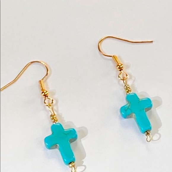 Turquoise Cross Set, Hand made, gold plated - Picture 3 of 12